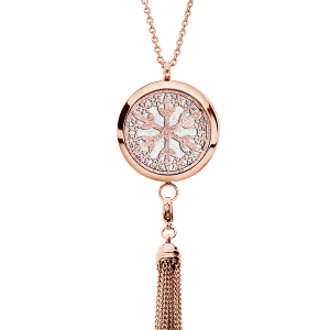 COLLIER SENTEUR ACIER ET PVD ROSE MEDAILLON FLOCON ET POMPON 12 MOUSSES INTERCHANGEABLES COULEURS ASSORTIES RÉGLABLE 45 A 65CM