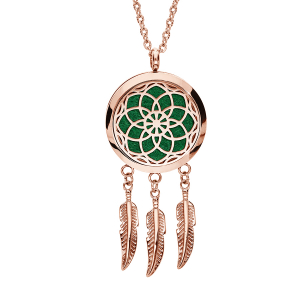 COLLIER SENTEUR ACIER ET PVD ROSE ATTRAPE REVE MOTIF FLEUR 12 MOUSSES INTERCHANGEABLES COULEURS ASSORTIES RÉGLABLE 45 A 65CM