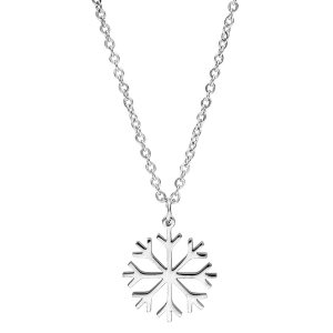 COLLIER ACIER PENDENTIF FLOCON DE NEIGE 38+5CM