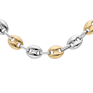 COLLIER ACIER BICOLORE MAILLE GRAIN CAFE MASSIVE 8MM 54CM