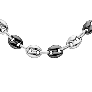 COLLIER ACIER ET PVD NOIR MAILLE GRAIN CAFE MASSIVE 8MM 54CM