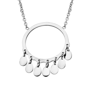 COLLIER ACIER PENDENTIF CERCLE PAMPILLES 42+3CM