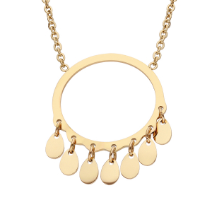COLLIER ACIER ET PVD JAUNE PENDENTIF CERCLE PAMPILLES 42+3CM