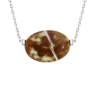 COLLIER ACIER PIERRE NATURELLE SERPENTINE 42+3CM (CALME & RESPONSABILITÉ)