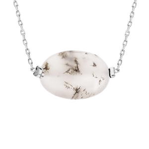 COLLIER ACIER PIERRE NATURELLE AGATE BLANCHE 42+3CM  (DÉTENTE & HARMONIE)