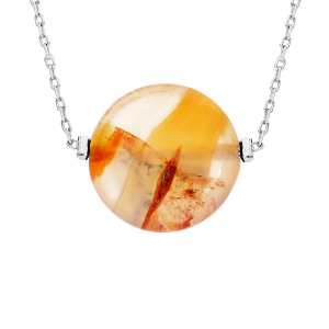 COLLIER ACIER PIERRE NATURELLE AGATE ROUGE 42+3CM  (PROTECTION & COURAGE)