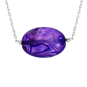COLLIER ACIER PIERRE NATURELLE AGATE VIOLETTE 42+3CM  (SPIRITUALITÉ)