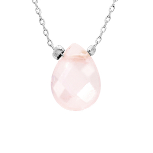 COLLIER ACIER PIERRE NATURELLE QUARTZ ROSE 42+3CM  (AMOUR & PAIX)