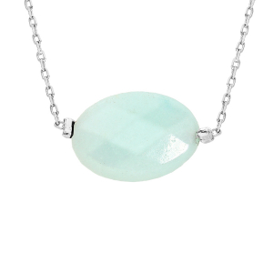 COLLIER ACIER PIERRE NATURELLE AMAZONITE 42+3CM  (TENDRESSE & POSITIVITÉ)