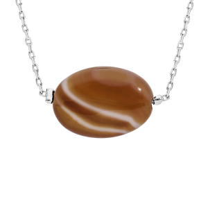 COLLIER ACIER PIERRE NATURELLE AGATE DU BOSTWANA 42+3CM  (BONHEUR)