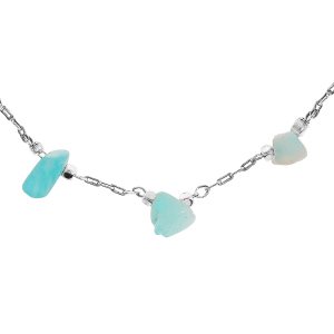 COLLIER ACIER PIERRES NATURELLES AMAZONITE 62CM REGLABLE 58