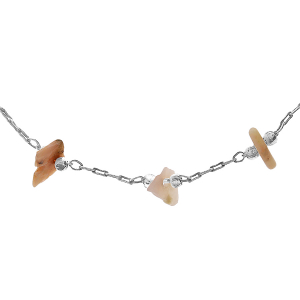 COLLIER ACIER PIERRES NATURELLES OPALE ROSE 42CM+2CM