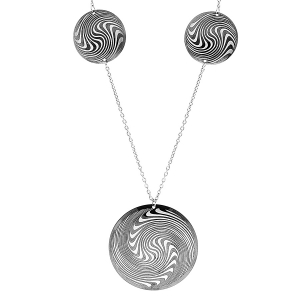 COLLIER ACIER 3 CERCLES MOTIF GRAPHIQUE 54CM
