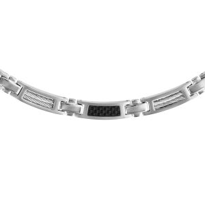 COLLIER ACIER CABLE ET CARBONE DOUBLE FERMOIR 50CM+5CM REGLABLE DOUBLE FERMOIR