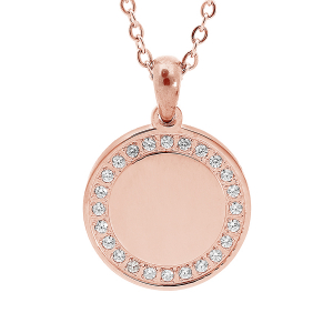 COLLIER ACIER ET PVD ROSE PENDENTIF CERCLE CONTOUR OXYDES BLANCS 38+7cm