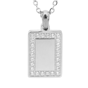 COLLIER ACIER PENDENTIF RECTANGULAIRE CONTOUR OXYDES BLANCS 38+5cm