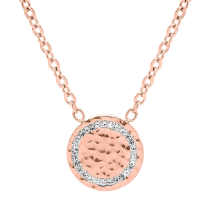 COLLIER ACIER ET PVD ROSE PASTILLE OXYDES BLANCS SERTIS 40+5CM