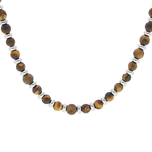 COLLIER ACIER OEIL DE TIGRE VÉRITABLE MAT MARRON 50+5CM