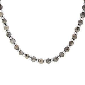 COLLIER ACIER PIERRES LABRADORITE MAT VÉRITABLE 50+5CM