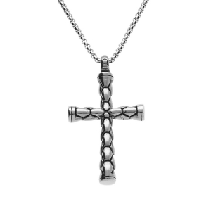 COLLIER ACIER PENDENTIF CROIX 35 X 20MM  55+5CM