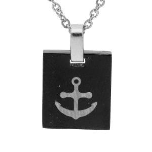 COLLIER ACIER PENDENTIF PVD NOIR MOTIF ANCRE 47+3CM