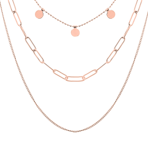 COLLIER ACIER ET PVD ROSE 3 RANGS 40+5CM (45-50)