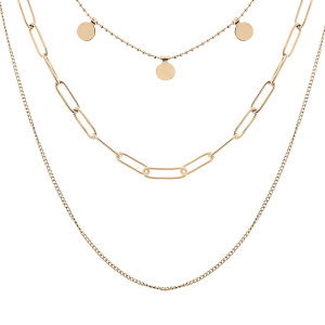 COLLIER ACIER ET PVD JAUNE 3 RANGS 40+5CM (45-50)