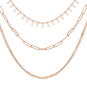 COLLIER ACIER ET PVD ROSE 3 RANGS 38+5CM (45-50)