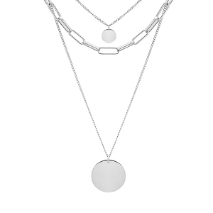 COLLIER ACIER 3 RANGS AVEC 2 PENDENTIF ROND 38+5CM (40-45)