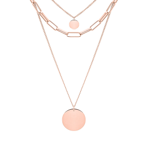 COLLIER ACIER ET PVD ROSE 3 RANGS AVEC 2 PENDENTIF ROND 38+5CM (40-45)