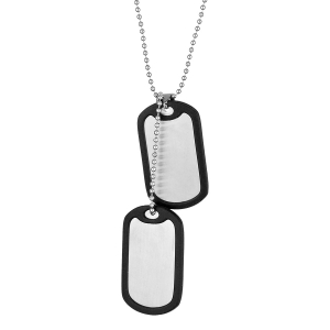 COLLIER ACIER CHAINE BOULE + 2 PLAQUE GI  CONTOUR CAOUTCHOUC 68CM SANS FERMOIR