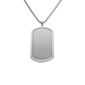 COLLIER ACIER PENDENTIF RECTANGULAIRE 30 X 17MM  PANS ARRONDI 50+5CM