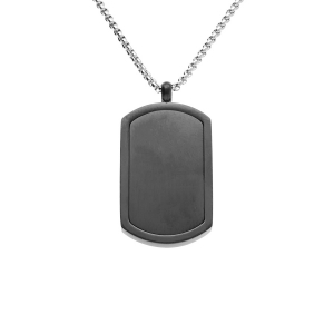 COLLIER ACIER PENDENTIF RECTANGULAIRE PVD NOIR 30 X 17MM  PANS ARRONDI 50+5CM