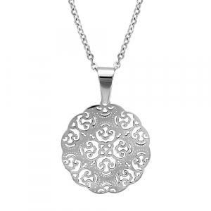 COLLIER ACIER PENDENTIF ROND FILIGRANE 43+4CM
