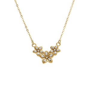 COLLIER ACIER DORÉ FLEURS OXYDES BLANCS SERTI 40+5CM