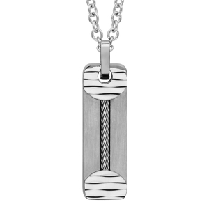 COLLIER ACIER AVEC PENDENTIF RECTANGULAIRE CABLE ET RONDELLE 50+5CM