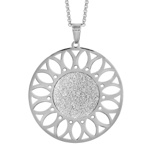 COLLIER ACIER PENDENTIF GRAND SOLEIL GLITTER 80CM