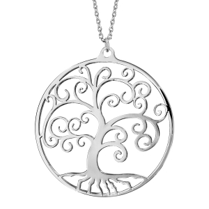 COLLIER ACIER GROS PENDENTIF ROND ARBRE DE VIE 50+5CM