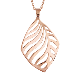 COLLIER ACIER ET PVD ROSE PENDENTIF AJOUREE 42+4CM
