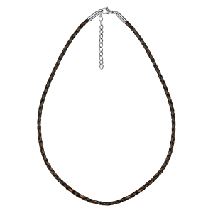 COLLIER CORDON CUIR BOVIN TRESSE MARRON  FERMOIR MOUSQUETON ACIER 45CM + 5CM