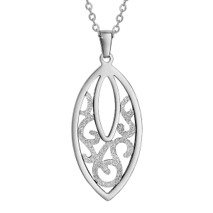 COLLIER ACIER PENDENTIF FORME OVALE AJOURE GIVRE 42+4CM