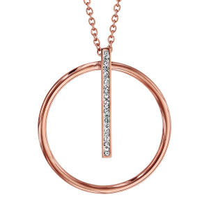COLLIER ACIER ET PVD ROSE PENDENTIF CERCLE BARRETTE RÉSINE BLANCHE ET STRASS 40+5CM