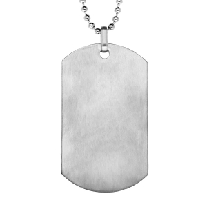 COLLIER ACIER CHAINE BOULES GRANDE PLAQUE RECTANGULAIRE 25x45MM  50+10CM