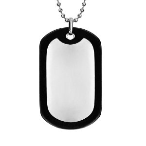 COLLIER ACIER CHAINE BOULES PLAQUE GI  52x32MM CONTOUR CAOUTCHOUC NOIR 50+10CM