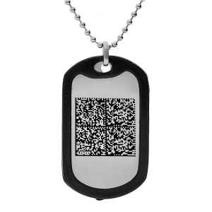 COLLIER ACIER CHAINE BOULES PLAQUE GI  52x32MM CONTOUR CAOUTCHOUC NOIR 50+10CM QR CODE