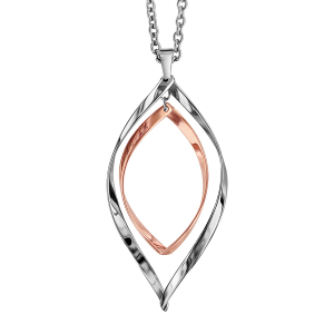 COLLIER ACIER ET PVD ROSE PENDENTIF DOUBLE GOUTTE EVIDEE 2 TONS 40+5CM
