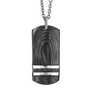 COLLIER ACIER PENDENTIF RECTANGULAIRE CARBONE 50+5CM