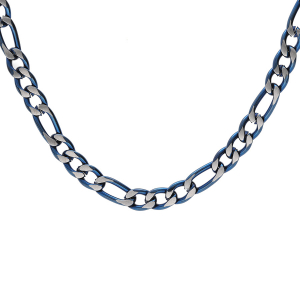 COLLIER ACIER 1+3 4MM PVD BROSSÉ ASPECT PATINÉ CHANFREIN BLEU 50CM