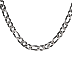 COLLIER ACIER 1+3 4MM PVD BROSSÉ ASPECT PATINÉ CHANFREIN NOIR 50CM
