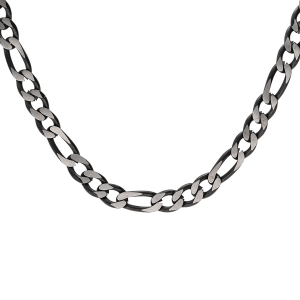 COLLIER ACIER 1+3 4MM PVD BROSSÉ ASPECT PATINÉ CHANFREIN  NOIR  55CM